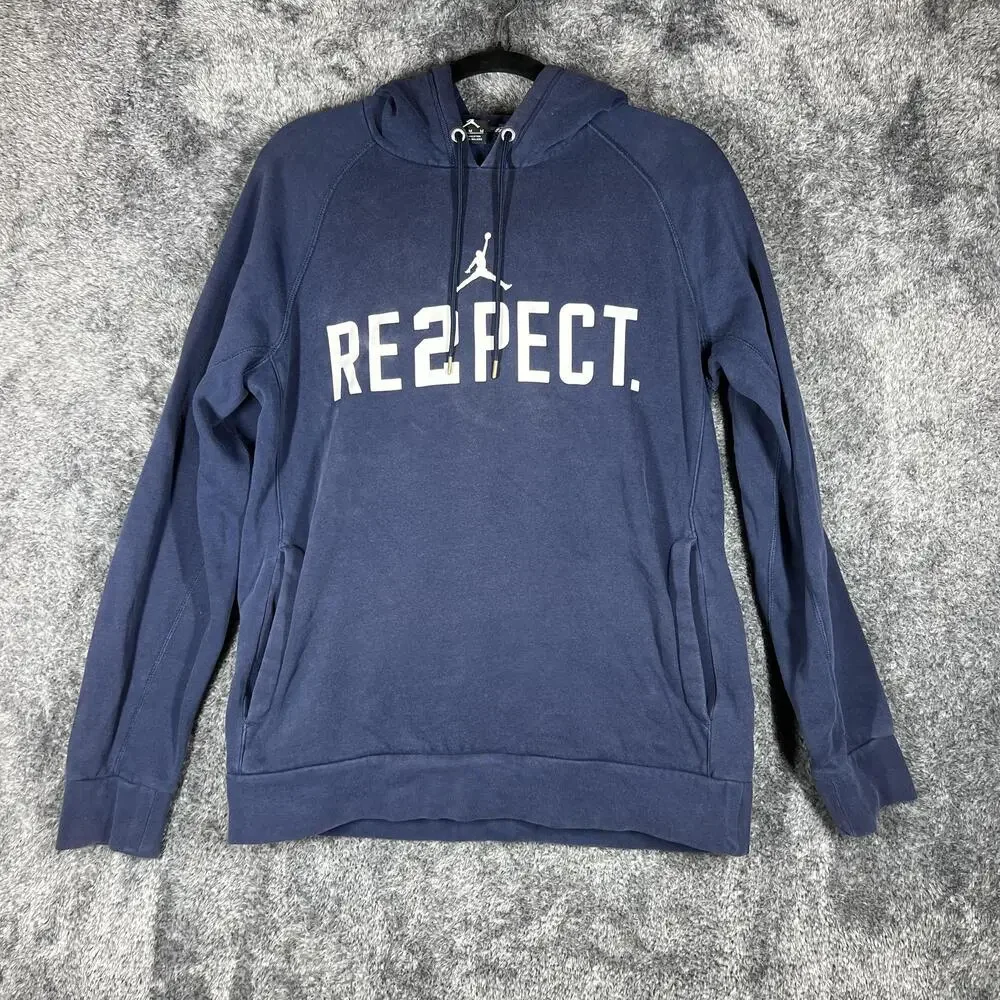 Jordan Hoodie Mens M Blue Pullover Fleece Hooded Pockets Graphic Logo Basketball